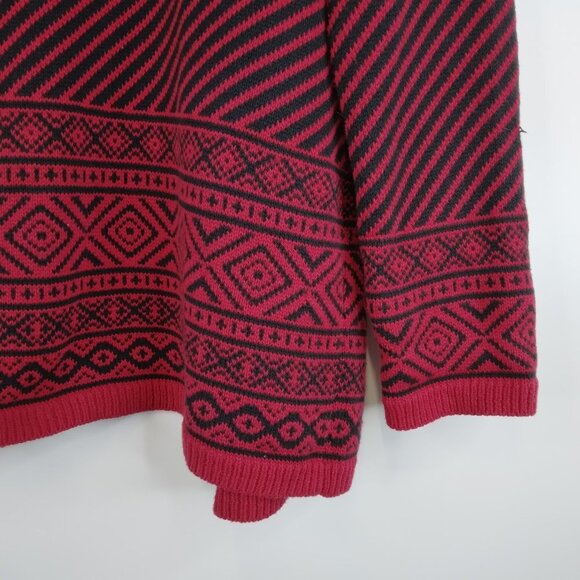 Susan Graver Jacquard Sweater Fringe Striped Red Black Cardigan Size S - Picture 12 of 14
